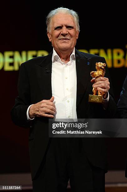 Michael Ballhaus holds his Honorary Golden Bear at the 'Hommage For Michael Ballhaus' during the 66th Berlinale International Film Festival Berlin at...