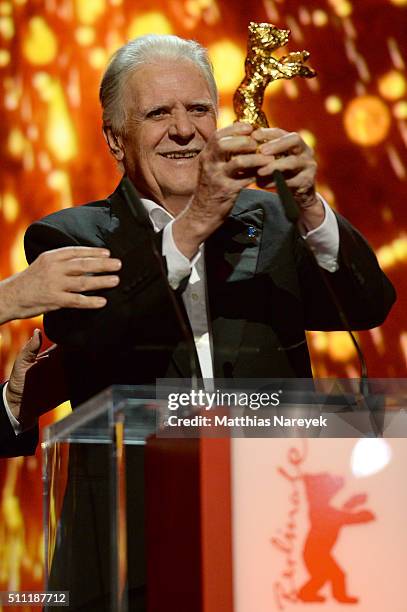 Michael Ballhaus speaks at the 'Hommage For Michael Ballhaus' during the 66th Berlinale International Film Festival Berlin at Berlinale Palace on...