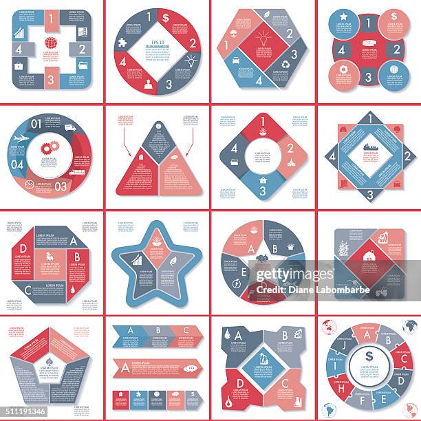 big colorful infographic set with icons and text - the pentagon icon stock illustrations