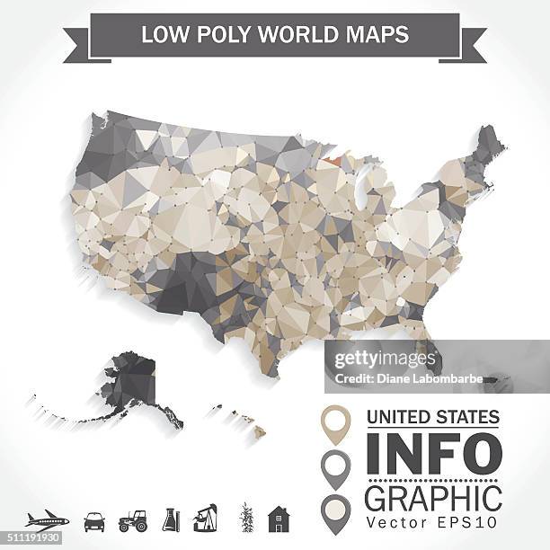 low poly map of the united states with icons neutral - housing infographic stock illustrations