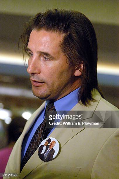 Actor William Baldwin speaks with the media following a panel discussion entitled Arts, Education and the 21st Century Economy, sponsored by the...