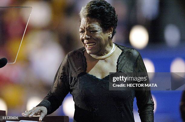 United States: Poet and activist Maya Angelou addresses the Democratic National Convention 27 July in Boston, Massachusetts. Democratic presidential...