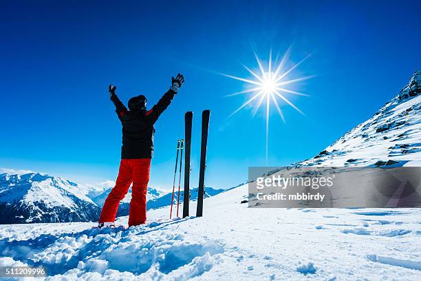 skier on top of ski resort - sölden stock pictures, royalty-free photos & images