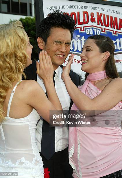 Actors Brooke D'Orsay, John Cho and Kate Kelton arrive at the World Premiere of "Harold & Kumar Go to White Castle" at the Grauman's Chinese Theatre...