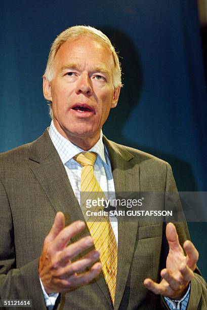 Swedish President and CEO of Telia-Sonera Anders Igel speaks at a press conference about the groups results, 28 July 2004. The telecommunications...