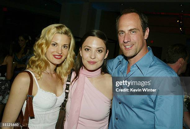 Actors Brooke D'Orsay , Kate Kelton and Christopher Meloni pose at the after-party for the premiere of New Line's "Harold & Kumar Go to White Castle"...