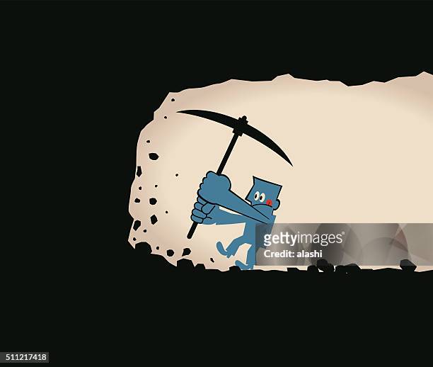 smiling businessman digging with pick axe (spade) - miner pick stock illustrations