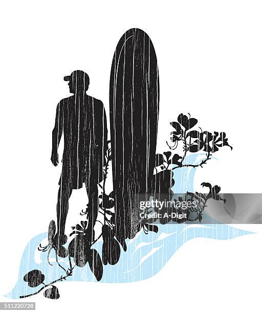 hawaiian flower surf - blue baseball cap stock illustrations
