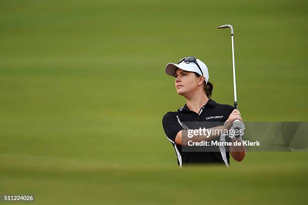 Caroline Masson of Germany competes during day two of the ISPS Handa Women's Australian Open at The Grange GC on February 19, 2016 in Adelaide,...