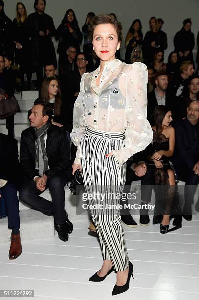 Actress Maggie Gyllenhaal attends the Marc Jacobs Fall 2016 fashion show during New York Fashion Week at Park Avenue Armory on February 18, 2016 in...