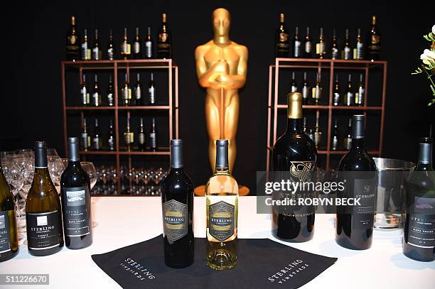 Sterling Vineyards wines, which will be served at the Governors Ball, the official party following the Oscars, are displayed February 18, 2016 at a...