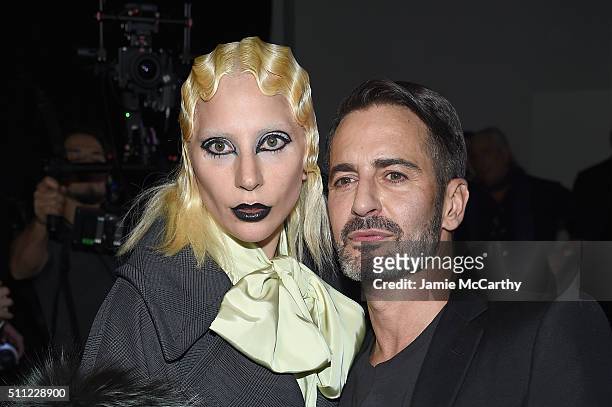 Lady Gaga poses backstage with Designer Marc Jacobs at Marc Jacobs Fall 2016 fashion show during new York Fashion Week at Park Avenue Armory on...