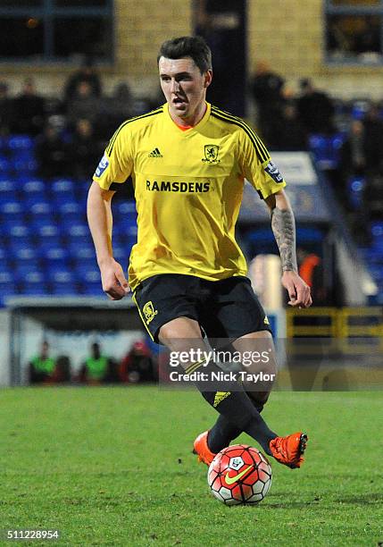 Callum Cooke of Middlesbrough in action during the Liverpool v Middlesbrough Barclays U21 Premier League game at the Lookers Vauxhall Stadium on...