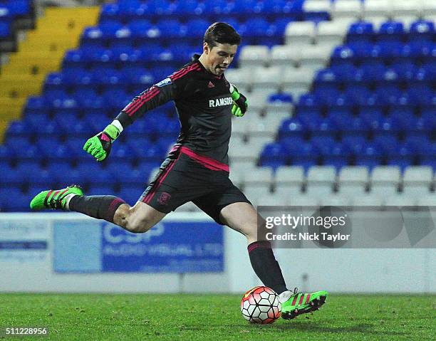 Joe Fryer of Middlesbrough in action during the Liverpool v Middlesbrough Barclays U21 Premier League game at the Lookers Vauxhall Stadium on...