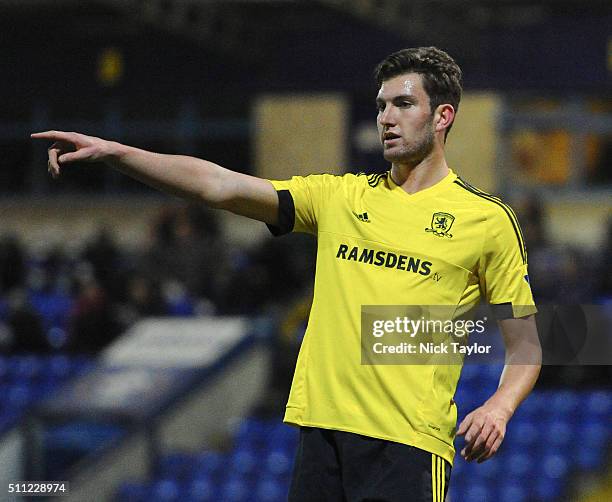 Matthew Elsdon of Middlesbrough in action during the Liverpool v Middlesbrough Barclays U21 Premier League game at the Lookers Vauxhall Stadium on...