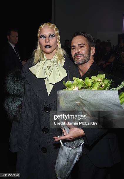 Lady Gaga poses backstage with Designer Marc Jacobs at Marc Jacobs Fall 2016 fashion show during new York Fashion Week at Park Avenue Armory on...