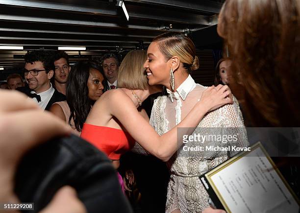 Singers Taylor Swift and Beyonce attend The 58th GRAMMY Awards at Staples Center on February 15, 2016 in Los Angeles, California.
