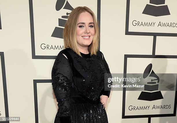 Singer Adele attends The 58th GRAMMY Awards at Staples Center on February 15, 2016 in Los Angeles, California.