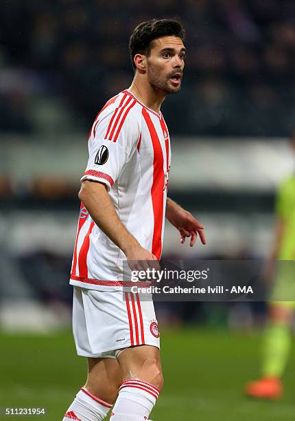 Alberto Botia of Olympiacos during the UEFA Europa League match between Anderlecht and Olympiakos FC at Constant Vanden Stock Stadium on February 18,...