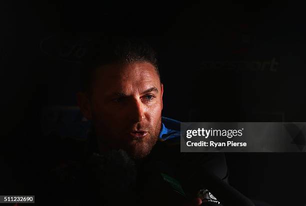 Brendon McCullum of New Zealand speaks to the media before his last test match during a New Zealand Press Conference at Hagley Oval on February 19,...