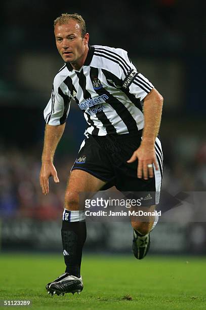 Alan Shearer of Newcastle in action during the pre-season friendly match between Ipswich Town v Newcastle United at Portman Road on July 28, 2004 in...