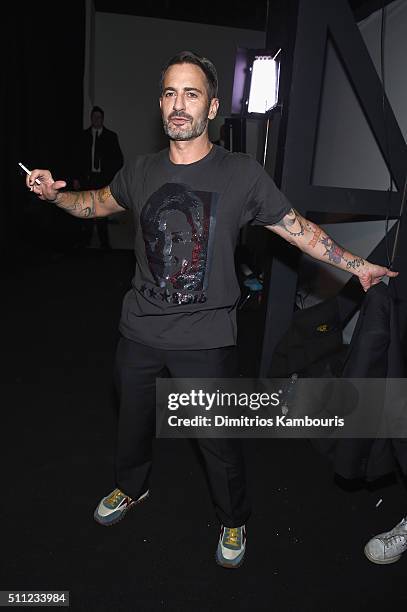 Designer Marc Jacobs poses backstage at Marc Jacobs Fall 2016 fashion show during new York Fashion Week at Park Avenue Armory on February 18, 2016 in...