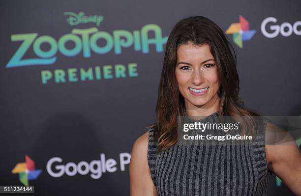 Fitness model and personal trainer Jen Widerstrom arrives at the premiere of Walt Disney Animation Studios' "Zootopia" at the El Capitan Theatre on...