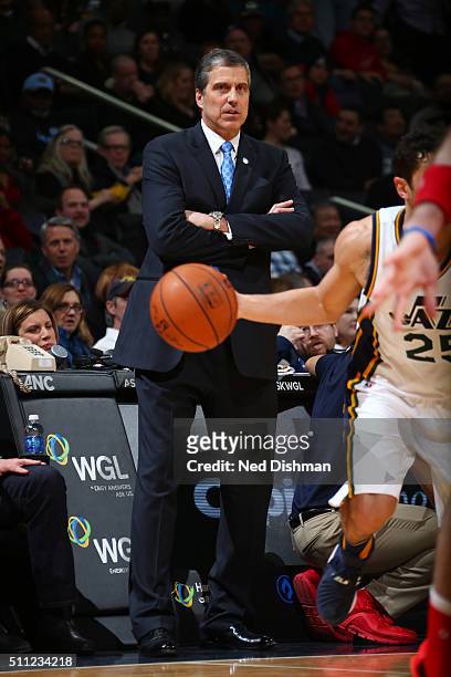 Randy Wittman of the Washington Wizards htb; against the Utah Jazz on February 18, 2016 at Verizon Center in Washington, DC. NOTE TO USER: User...