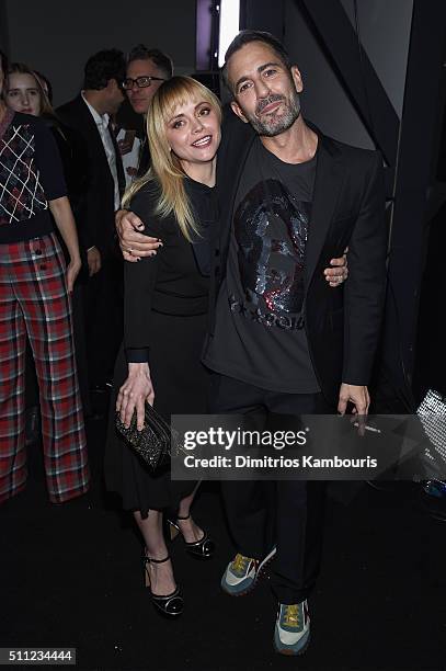 Actress Christina Ricci and designer Marc Jacobs pose backstage at Marc Jacobs Fall 2016 fashion show during new York Fashion Week at Park Avenue...