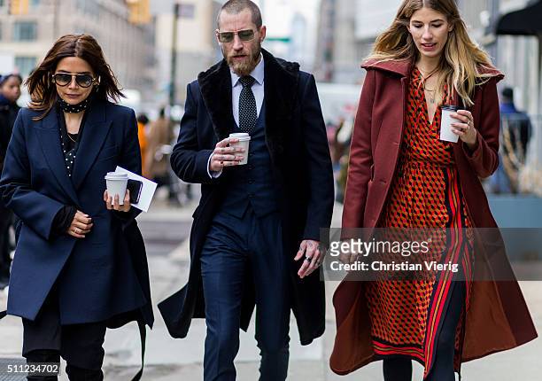 Christine Centenera, Justin O'Shea and Veronika Heilbrunner seen outside Michael Kors during New York Fashion Week: Women's Fall/Winter 2016 on...