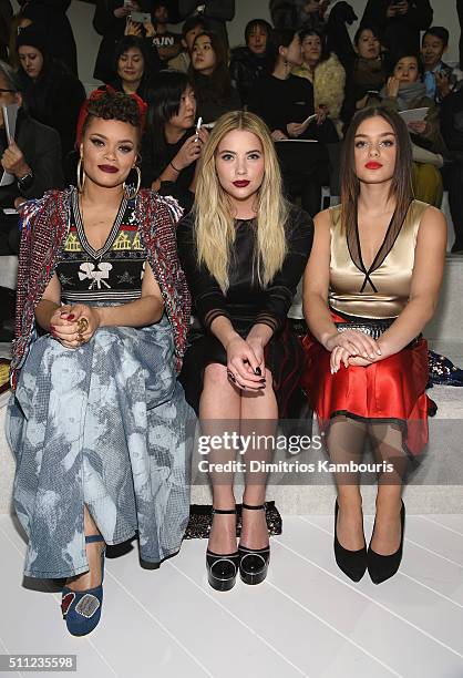 Andra Day, Odeya Rush and Ashley Benson attend the Marc Jacobs Fall 2016 fashion show during New York Fashion Week at Park Avenue Armory on February...