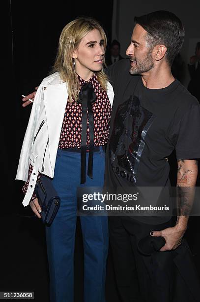 Actress Zosia Mamet and designer Marc Jacobs pose backstage at Marc Jacobs Fall 2016 fashion show during new York Fashion Week at Park Avenue Armory...