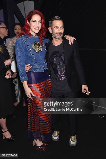 Lizzy Plapinger and designer Marc Jacobs pose backstage at Marc Jacobs Fall 2016 fashion show during new York Fashion Week at Park Avenue Armory on...