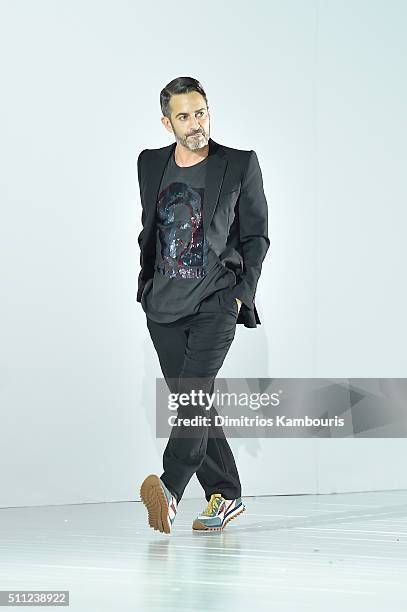 Designer Marc Jacobs walks the runway wearing Marc Jacobs Fall 2016 during New York Fashion Week at Park Avenue Armory on February 18, 2016 in New...