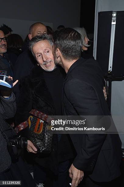 Simon Doonan and designer Marc Jacobs pose backstage at Marc Jacobs Fall 2016 fashion show during new York Fashion Week at Park Avenue Armory on...