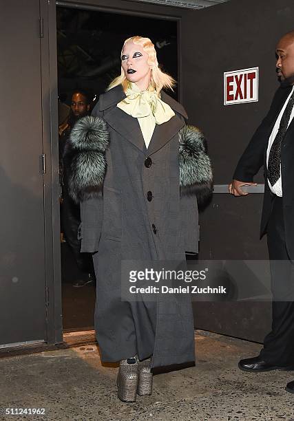 Lady Gaga is seen outside the Marc Jacobs show during New York Fashion Week: Women's Fall/Winter 2016 on February 18, 2016 in New York City.