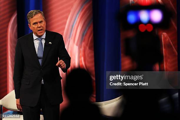 Republican presidential candidate Jeb Bush answers an audience members question in a CNN South Carolina Republican Presidential Town Hall with host...