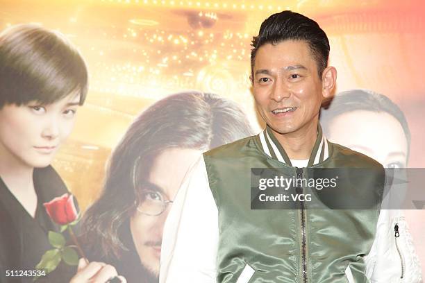 Singer and actor Andy Lau attends the Chinese New Year Dinner Party of director Wong Jing's new movie "From Vegas To Macau III" on February 18, 2016...