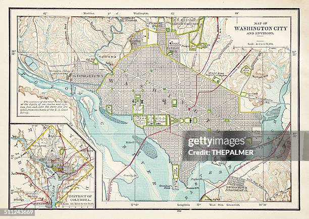 map of washington 1879 - washington dc map stock illustrations