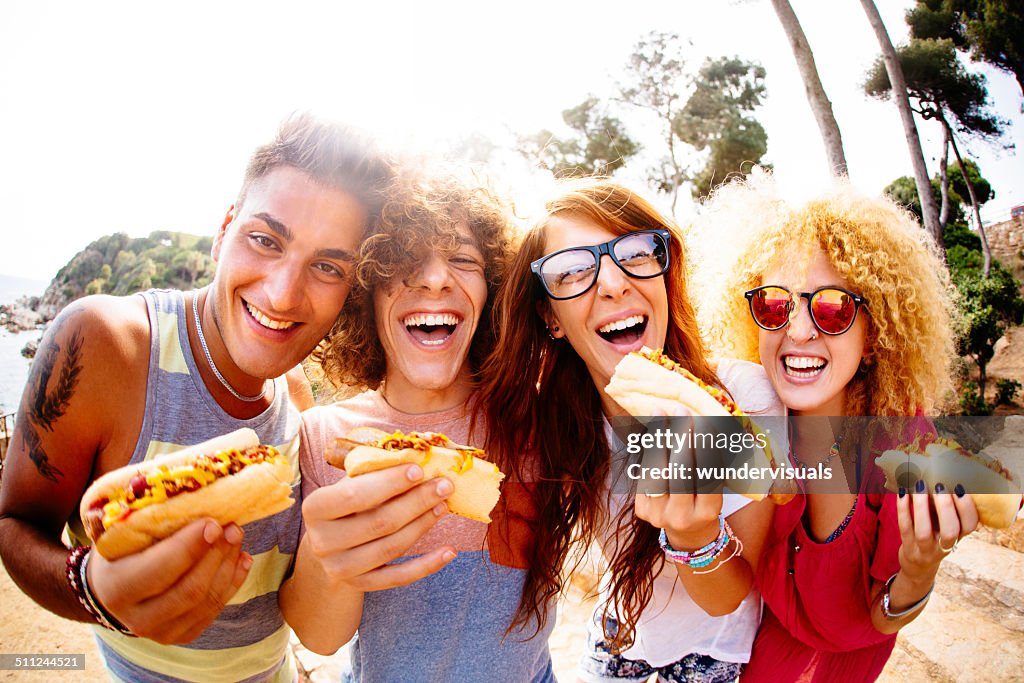 Friends Eating Hotdogs