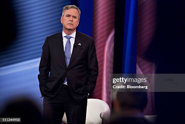 Jeb Bush, former Governor of Florida and 2016 Republican presidential candidate, listens to an audience question during a town hall event hosted by...