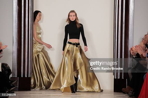 Models walks the finale at the Ralph Lauren Fall 2016 show during New York Fashion Week: The Shows at Skylight Clarkson Sq on February 18, 2016 in...