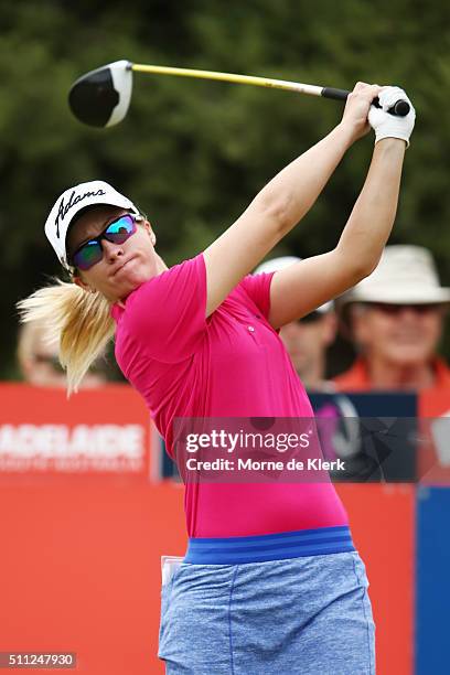 Jodie Ewart Shadoff of England competes during day two of the ISPS Handa Women's Australian Open at The Grange GC on February 19, 2016 in Adelaide,...