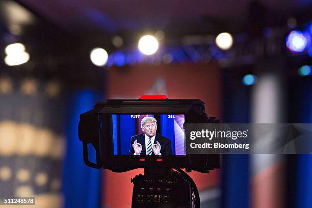 Donald Trump, president and chief executive of Trump Organization Inc. And 2016 Republican presidential candidate, is seen speaking on a television...