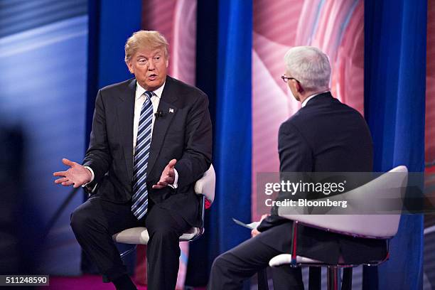 Donald Trump, president and chief executive of Trump Organization Inc. And 2016 Republican presidential candidate, left, speaks with anchor Anderson...