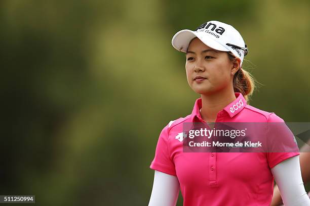 Minjee Lee of Australia looks on during day two of the ISPS Handa Women's Australian Open at The Grange GC on February 19, 2016 in Adelaide,...