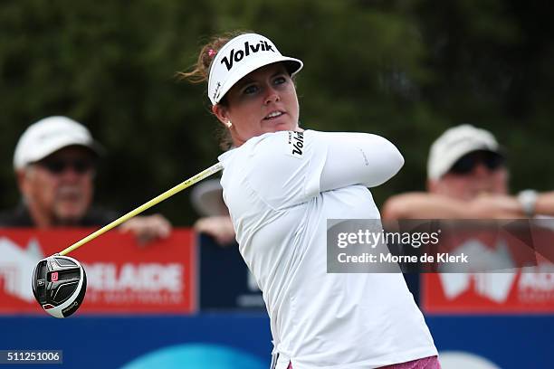 Casey Grice of the USA competes during day two of the ISPS Handa Women's Australian Open at The Grange GC on February 19, 2016 in Adelaide, Australia.