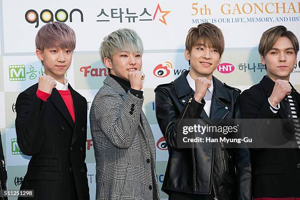 Boy band Seventeen attends the 5th Gaon Chart K-Pop Awards on February 17, 2016 in Seoul, South Korea.