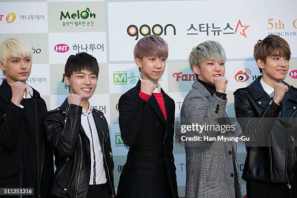 Boy band Seventeen attends the 5th Gaon Chart K-Pop Awards on February 17, 2016 in Seoul, South Korea.