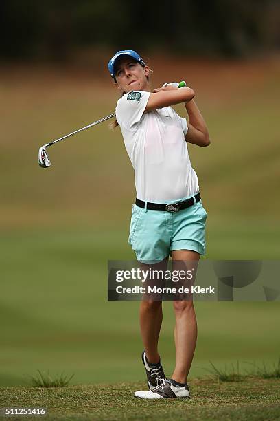 Nina Muehl of Austria competes during day two of the ISPS Handa Women's Australian Open at The Grange GC on February 19, 2016 in Adelaide, Australia.